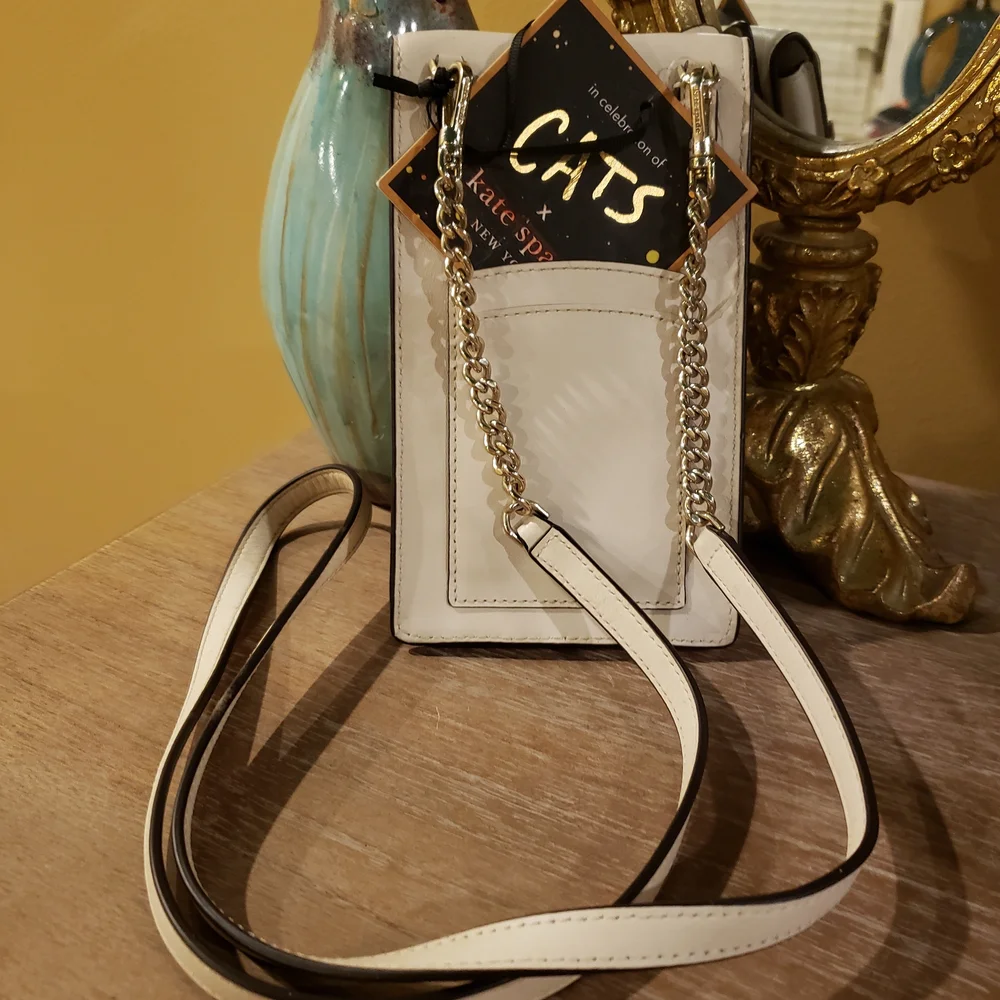NWT! KATE SPADE Adorable Cat Face Crossbody in White & Cream w/ Gemstone Eyes